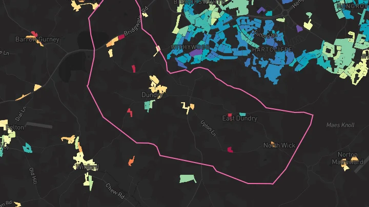 House price heatmap showing property values across Dundry