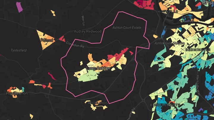 House price heatmap showing property values across Long Ashton