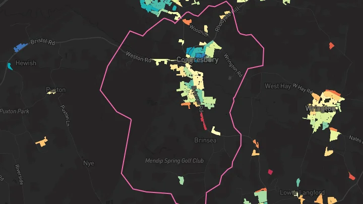 House price heatmap showing property values across Congresbury