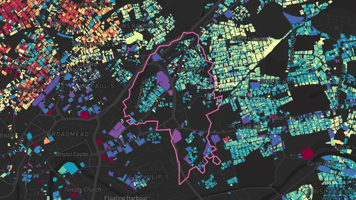 House price heatmap showing property values across Bristol