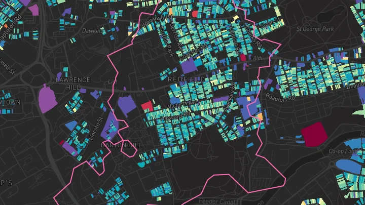 House price heatmap showing property values across Bristol