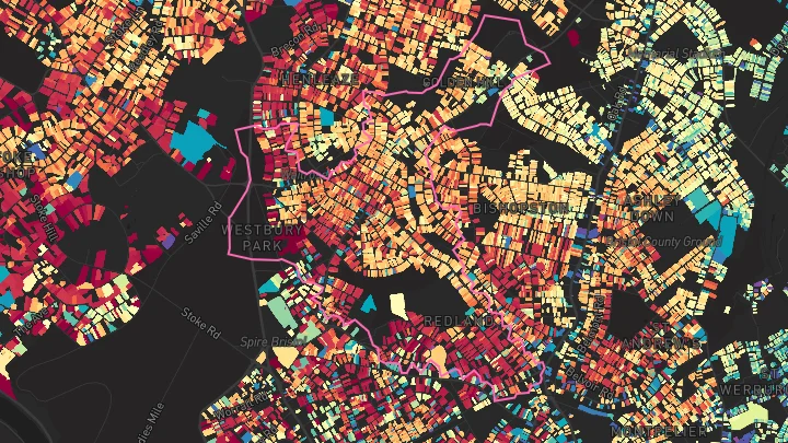 House price heatmap showing property values across Bristol