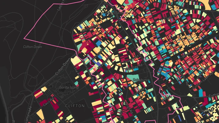 House price heatmap showing property values across Clifton