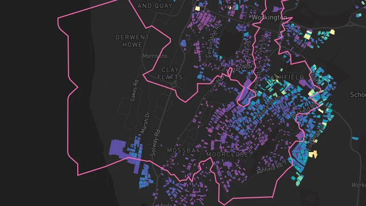 House price heatmap showing property values across Workington
