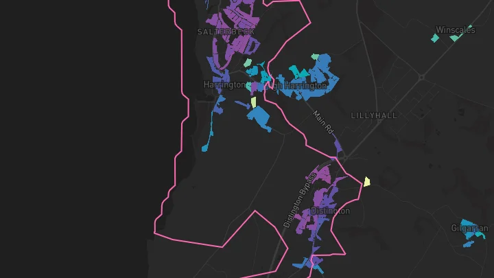 House price heatmap showing property values across Harrington