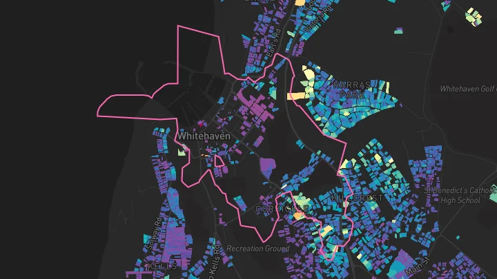 House price heatmap showing property values across Whitehaven