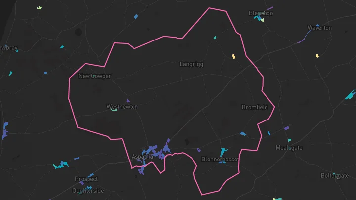 House price heatmap showing property values across Aspatria