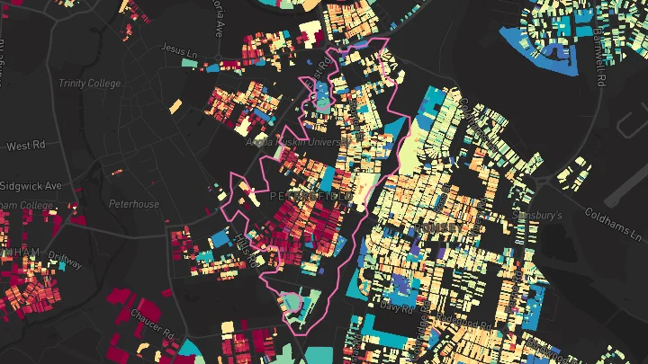 House price heatmap showing property values across Cambridge