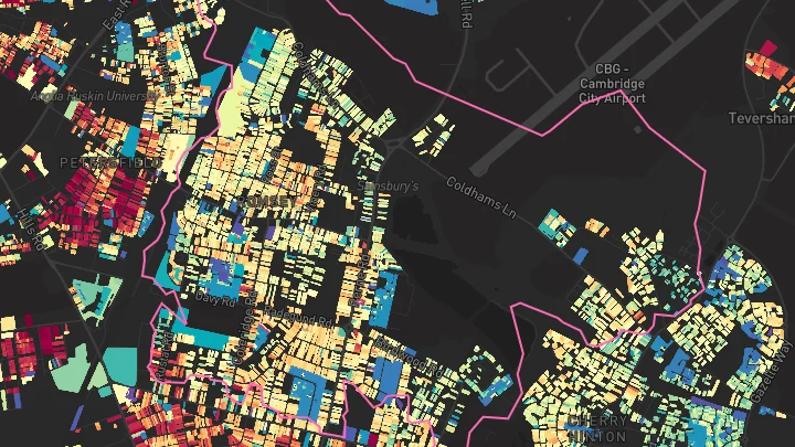 House price heatmap showing property values across Cambridge