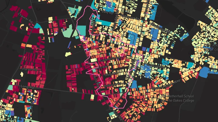 House price heatmap showing property values across Cambridge