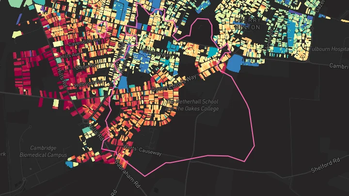 House price heatmap showing property values across Cambridge