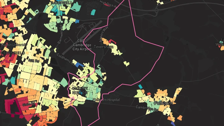 House price heatmap showing property values across Cambridge