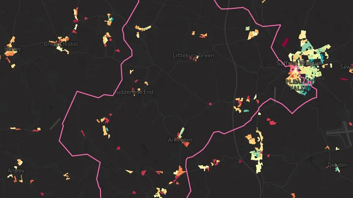 House price heatmap showing property values across Saffron Walden
