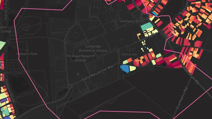 House price heatmap showing property values across Cambridge