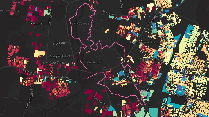 House price heatmap showing property values across Cambridge