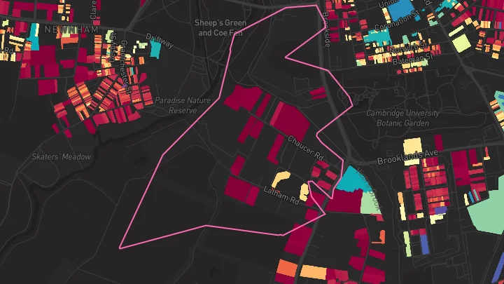 House price heatmap showing property values across Cambridge