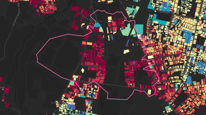 House price heatmap showing property values across Cambridge
