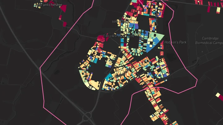 House price heatmap showing property values across Trumpington