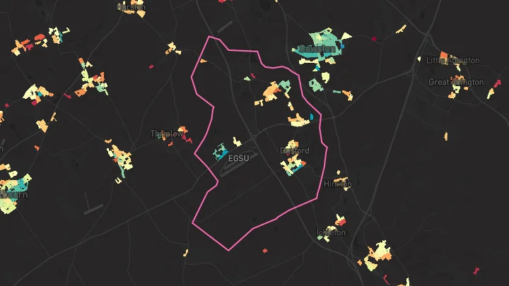 House price heatmap showing property values across Duxford
