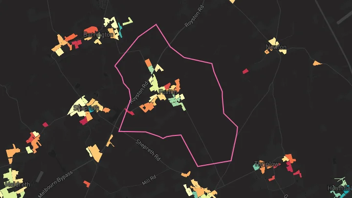 House price heatmap showing property values across Foxton