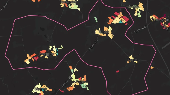 House price heatmap showing property values across Harston