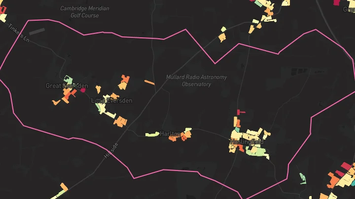 House price heatmap showing property values across Haslingfield