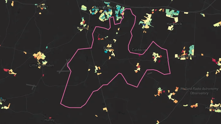 House price heatmap showing property values across Bourn