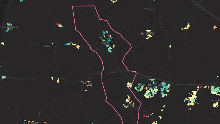 House price heatmap showing property values across Papworth Everard
