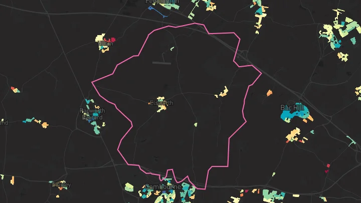 House price heatmap showing property values across Elsworth