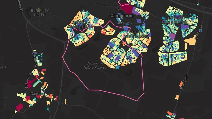 House price heatmap showing property values across Great Cambourne