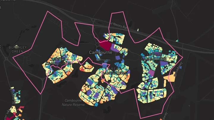 House price heatmap showing property values across Upper Cambourne
