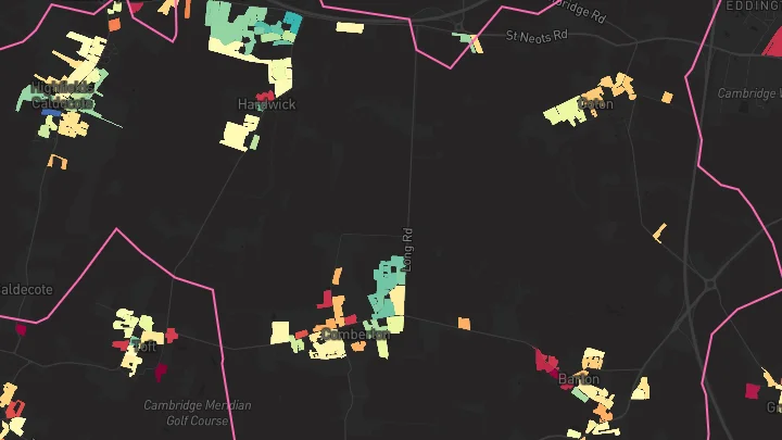 House price heatmap showing property values across Hardwick