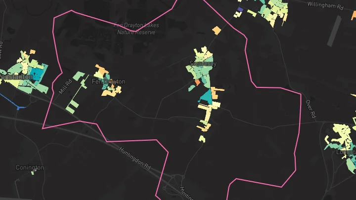 House price heatmap showing property values across Swavesey