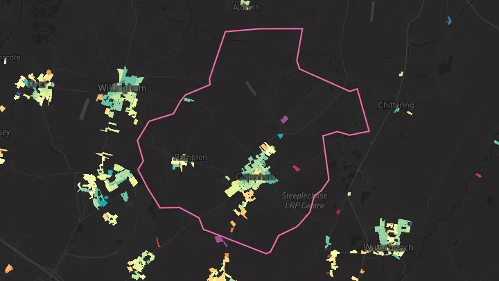House price heatmap showing property values across Cottenham
