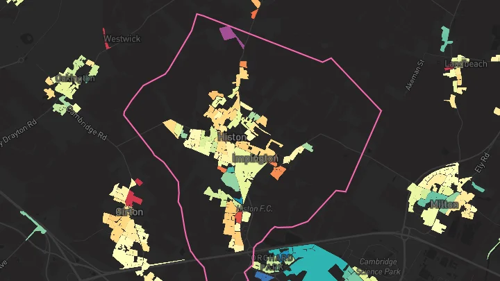 House price heatmap showing property values across Histon