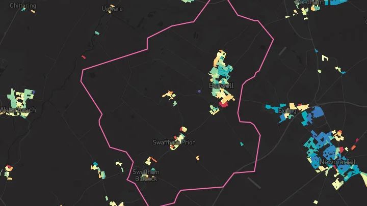 House price heatmap showing property values across Burwell