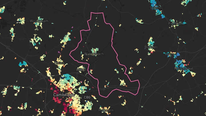 House price heatmap showing property values across Waterbeach