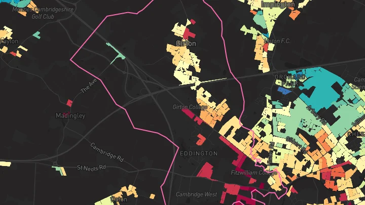 House price heatmap showing property values across Girton