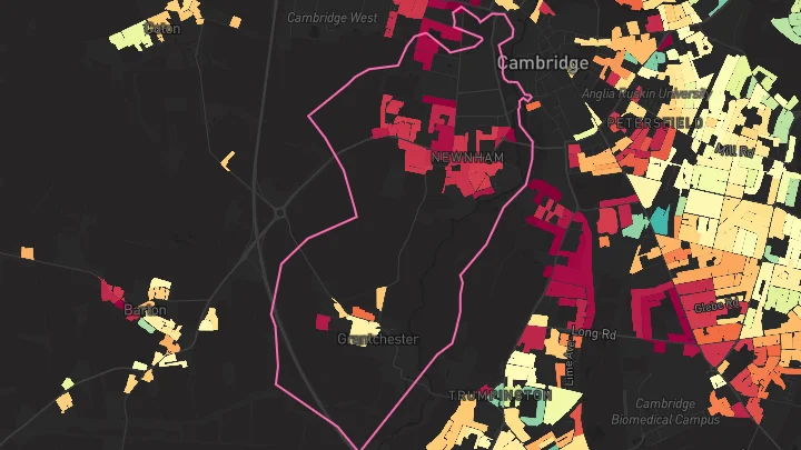House price heatmap showing property values across Cambridge