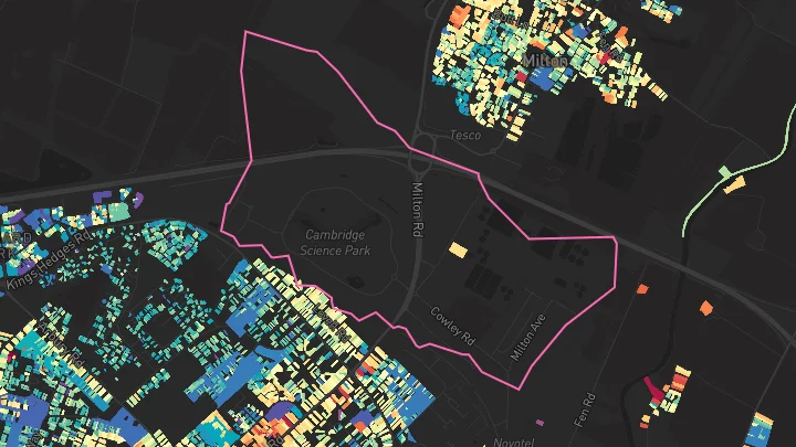 House price heatmap showing property values across Cambridge