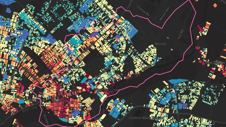 House price heatmap showing property values across Cambridge