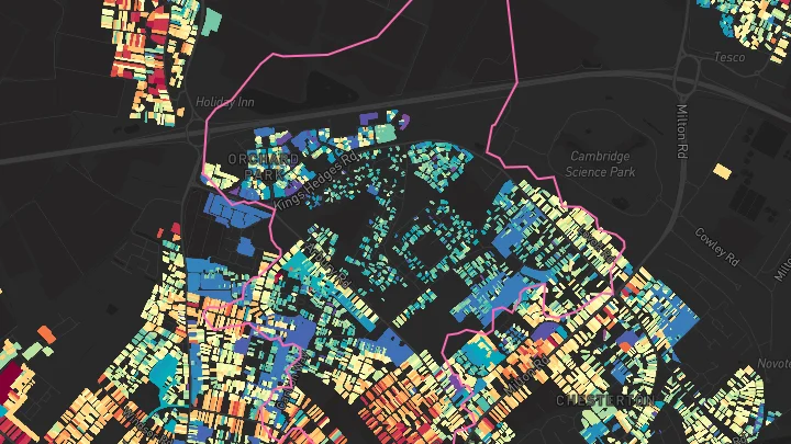 House price heatmap showing property values across Cambridge
