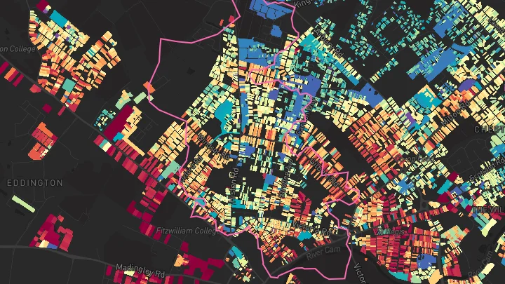House price heatmap showing property values across Cambridge