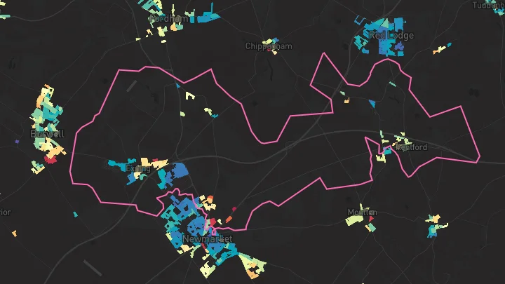 House price heatmap showing property values across Exning