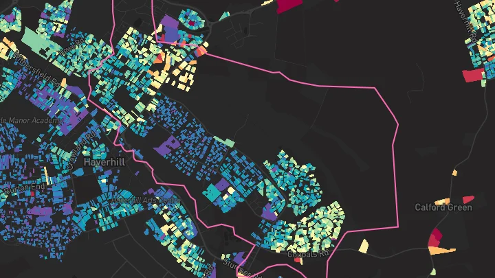 House price heatmap showing property values across Haverhill