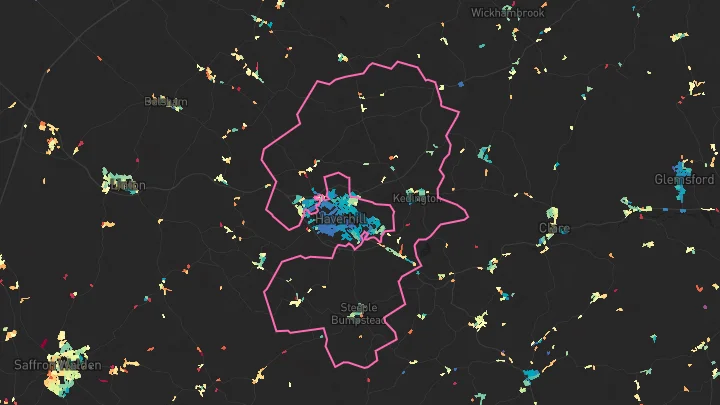 House price heatmap showing property values across Haverhill