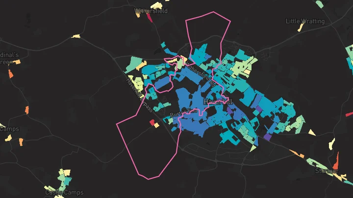 House price heatmap showing property values across Haverhill