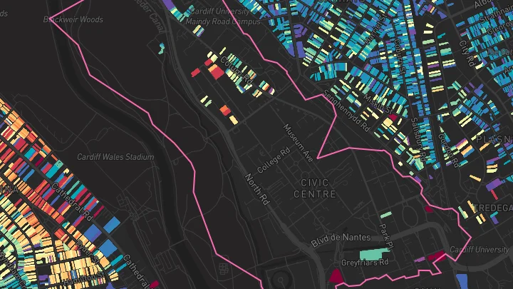 House price heatmap showing property values across Cardiff