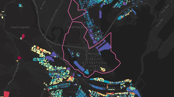 House price heatmap showing property values across Cardiff