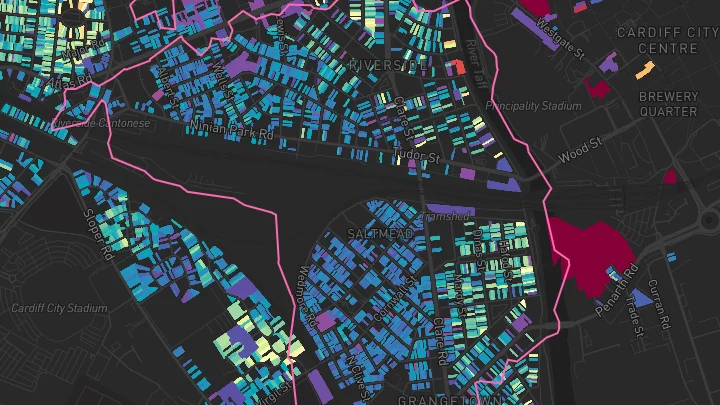 House price heatmap showing property values across Cardiff